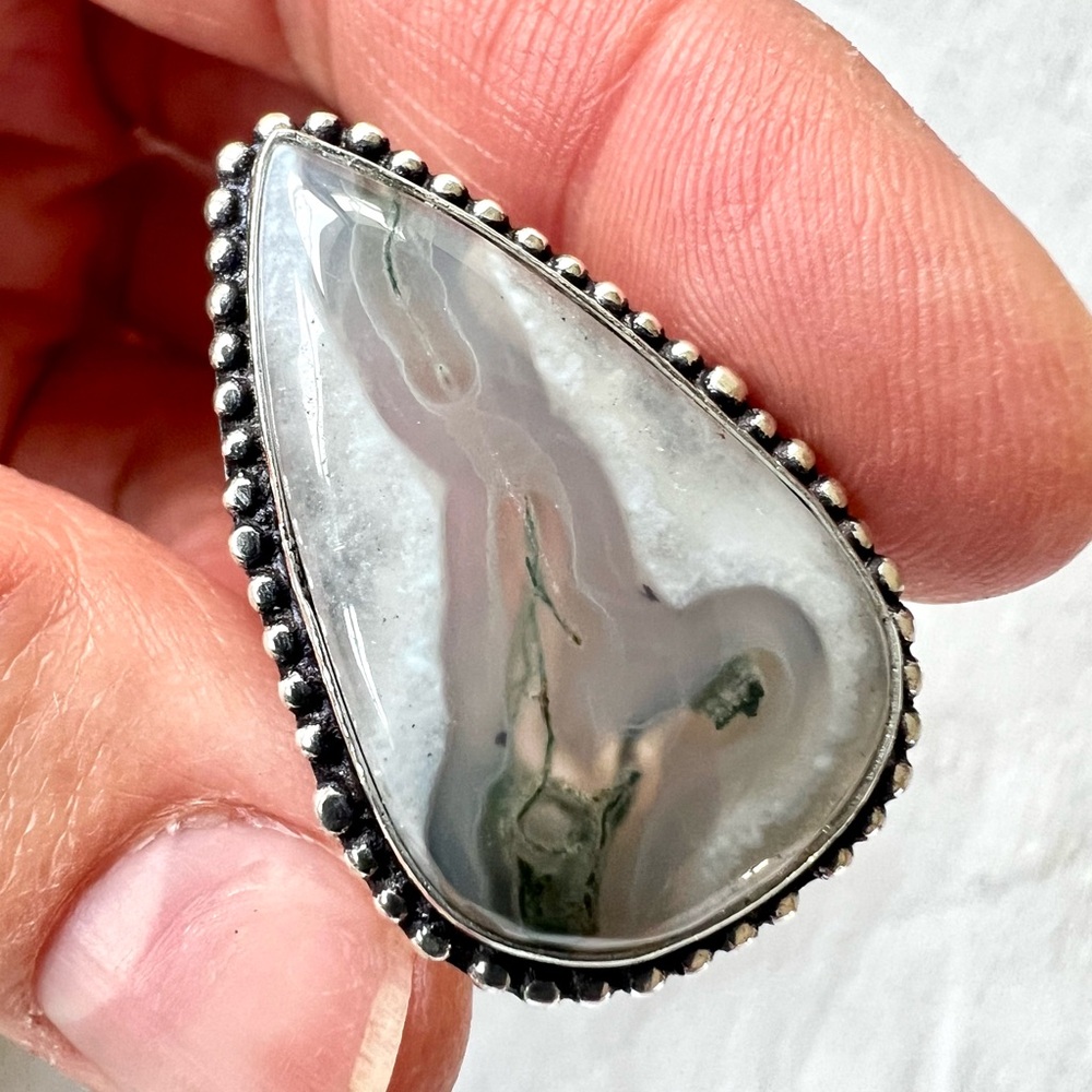 925 Ancient Path MOSS AGATE Dendrite Vein Ring 7.75